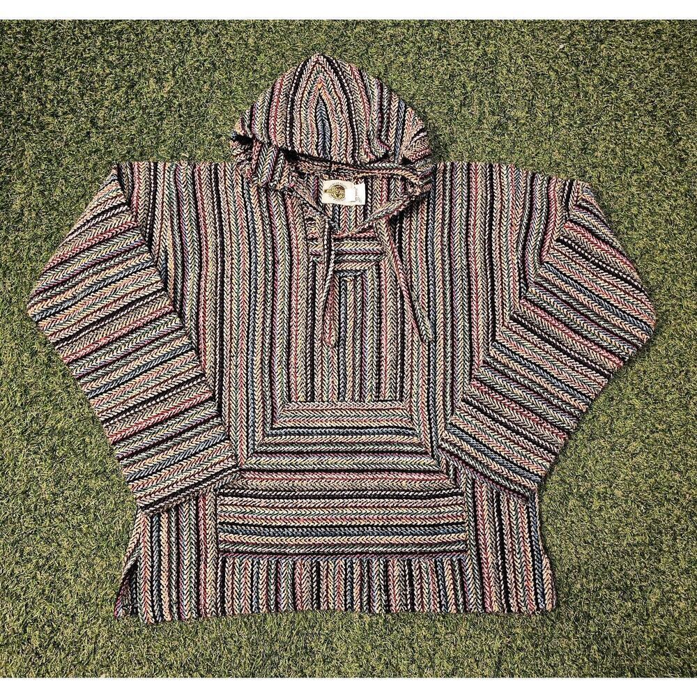 Earth Ragz Mexican Drug Rug Hoodie Mens M Baja Hippie Pullover Colorful Pride